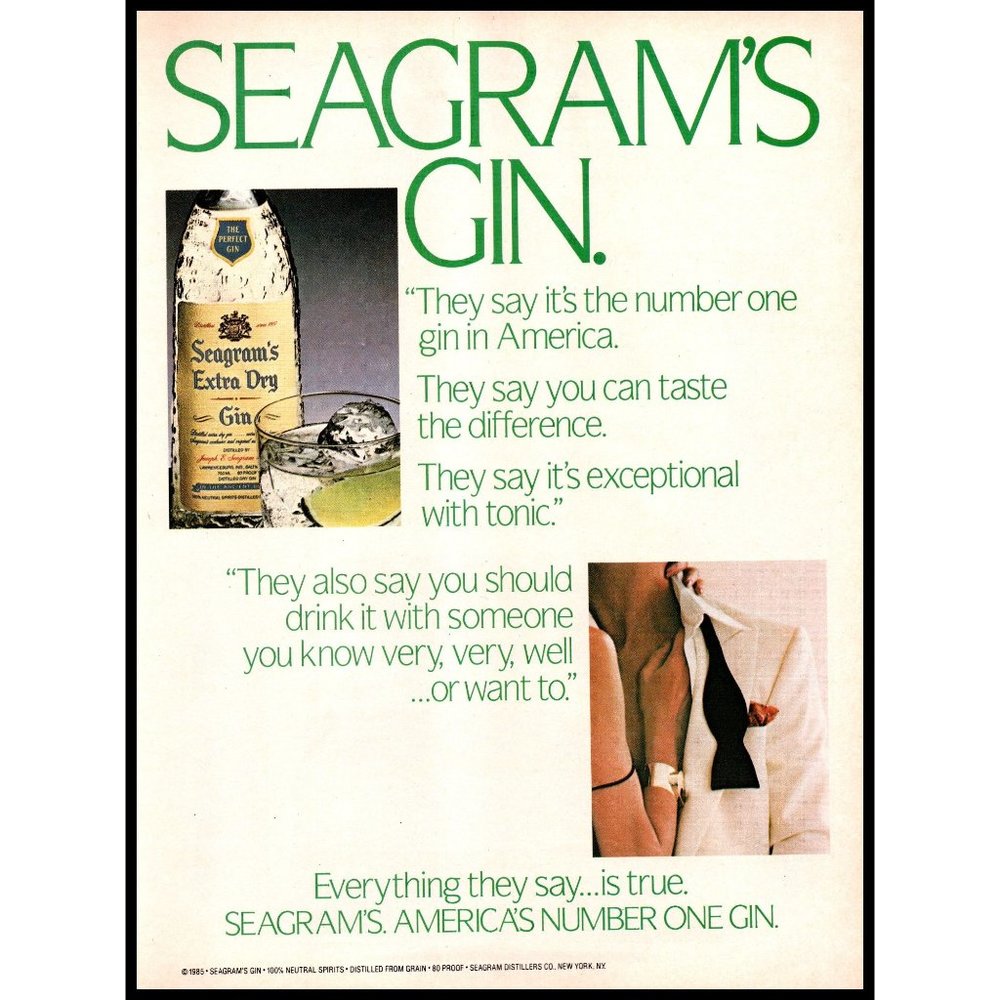 1985 Seagram's Extra Dry Gin Vintage Print Ad Tuxedo Man Undressing Wall Art